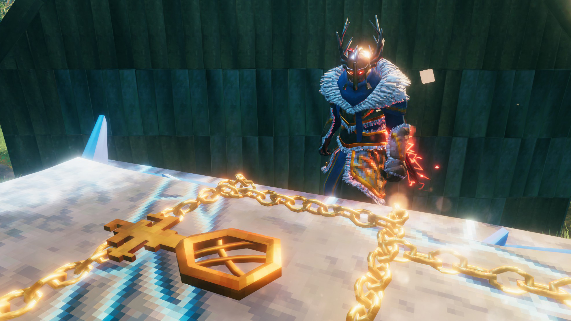 Viking looking at key on forge