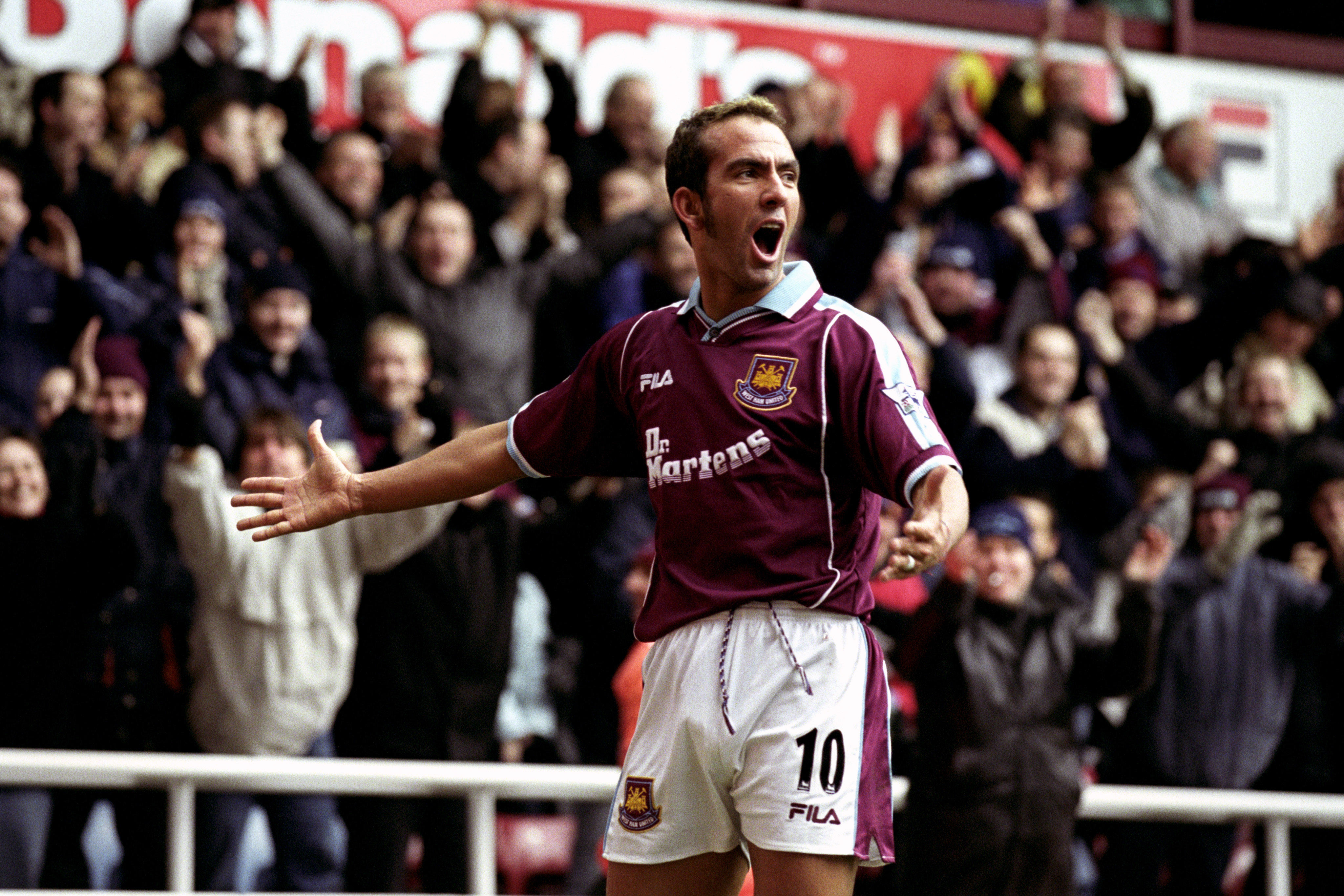 Paolo Di Canio celebrates after scoring for West Ham against Charlton, December 2000