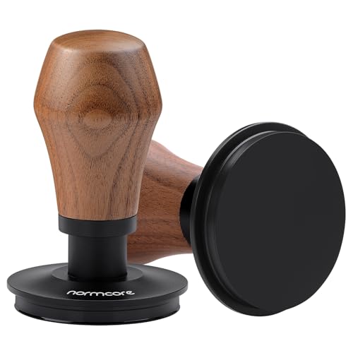 Normcore 58.5mm Espresso Coffee Tamper V4, Spring Loaded Tamper With Titanium Pvd Coating Flat Base -15lb / 25lb / 30lbs Replacement Springs, Genuine American Walnut Handle