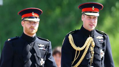 Prince Harry walks with his best man, Prince William, Duke of Cambridge as they arrive at St George's Chapel at Windsor Castle before the wedding of Prince Harry to Meghan Markle on May 19, 2018 in Windsor, England.