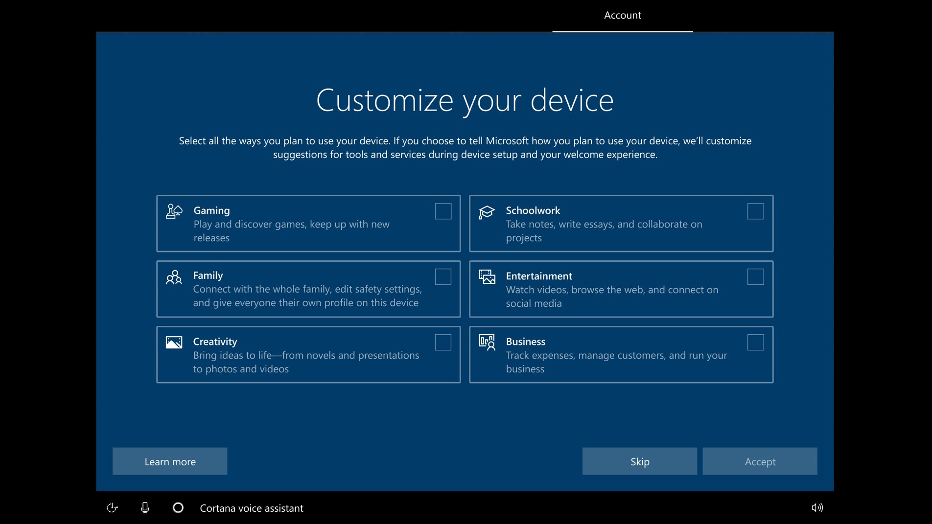 Windows 10 new setup experience