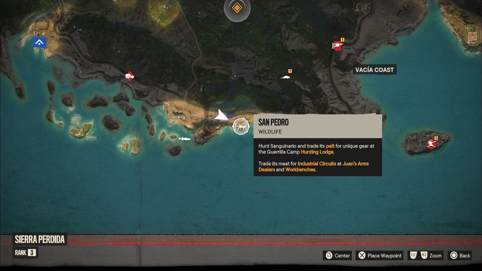 Легендарное животное Far Cry 6, Сангвинарио, отмечено на карте Эль-Эсте.
