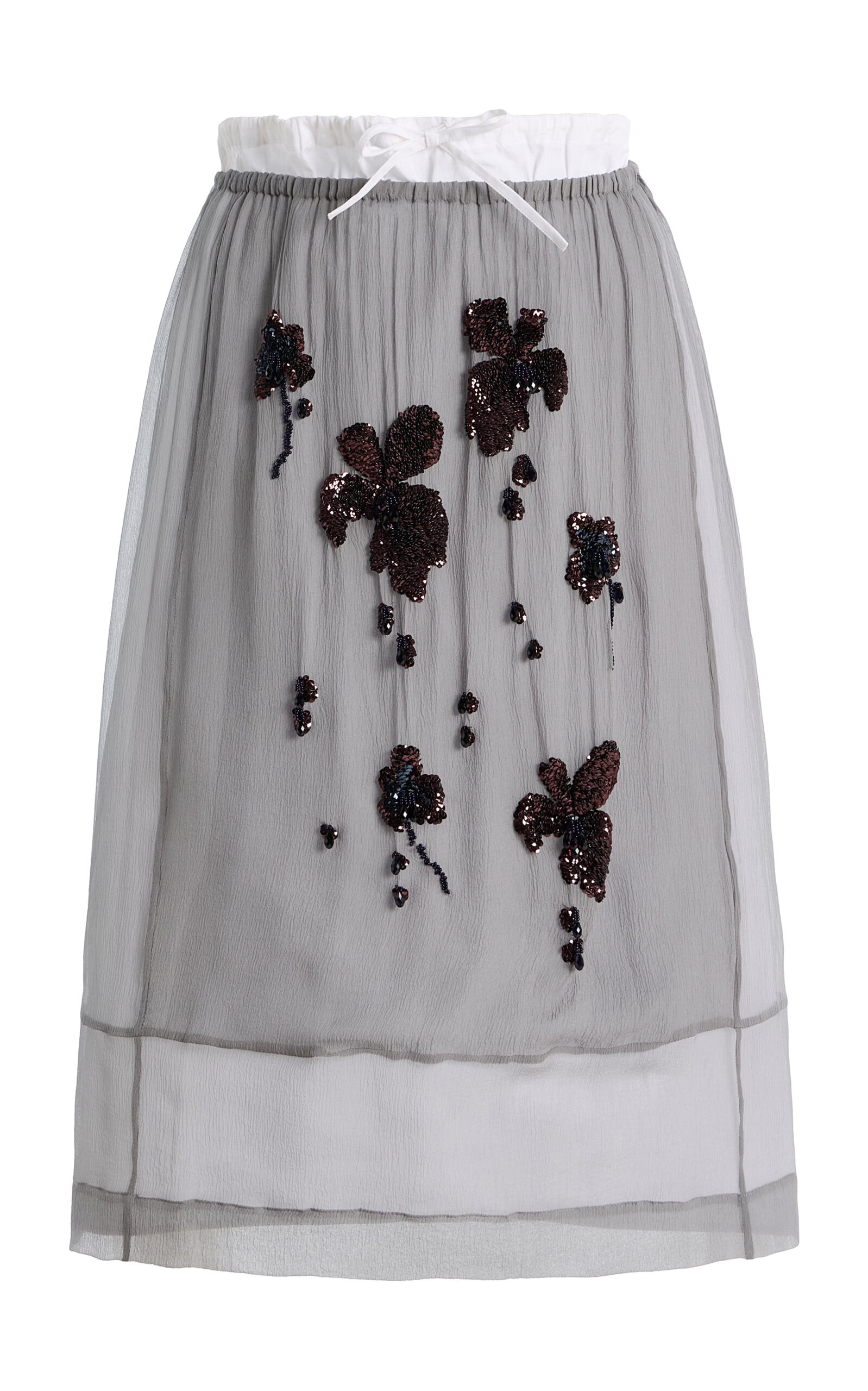 Embroidered Silk-Chiffon Midi Skirt