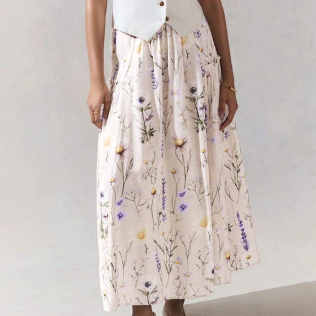 Next Ecru Floral Maxi Skirt