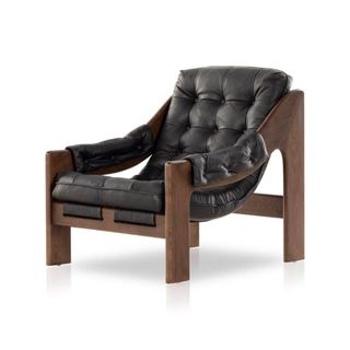 A leather chair with wood frame