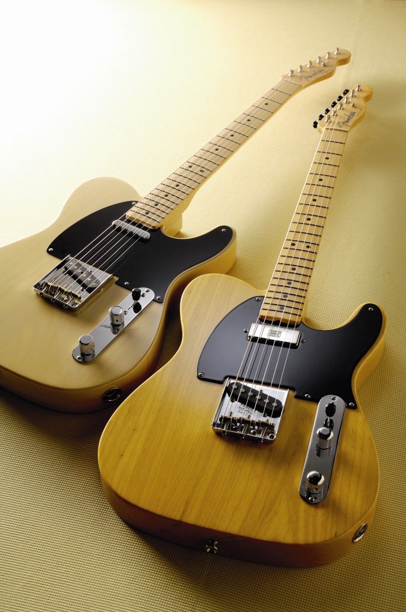 The Baja Telecaster (left) alongside a Hot Rod American Vintage model