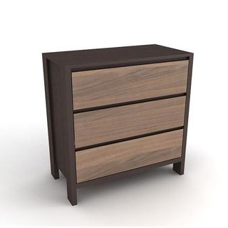 errol chest of drawers with three drawers and finished in a combination of espresso and walnut