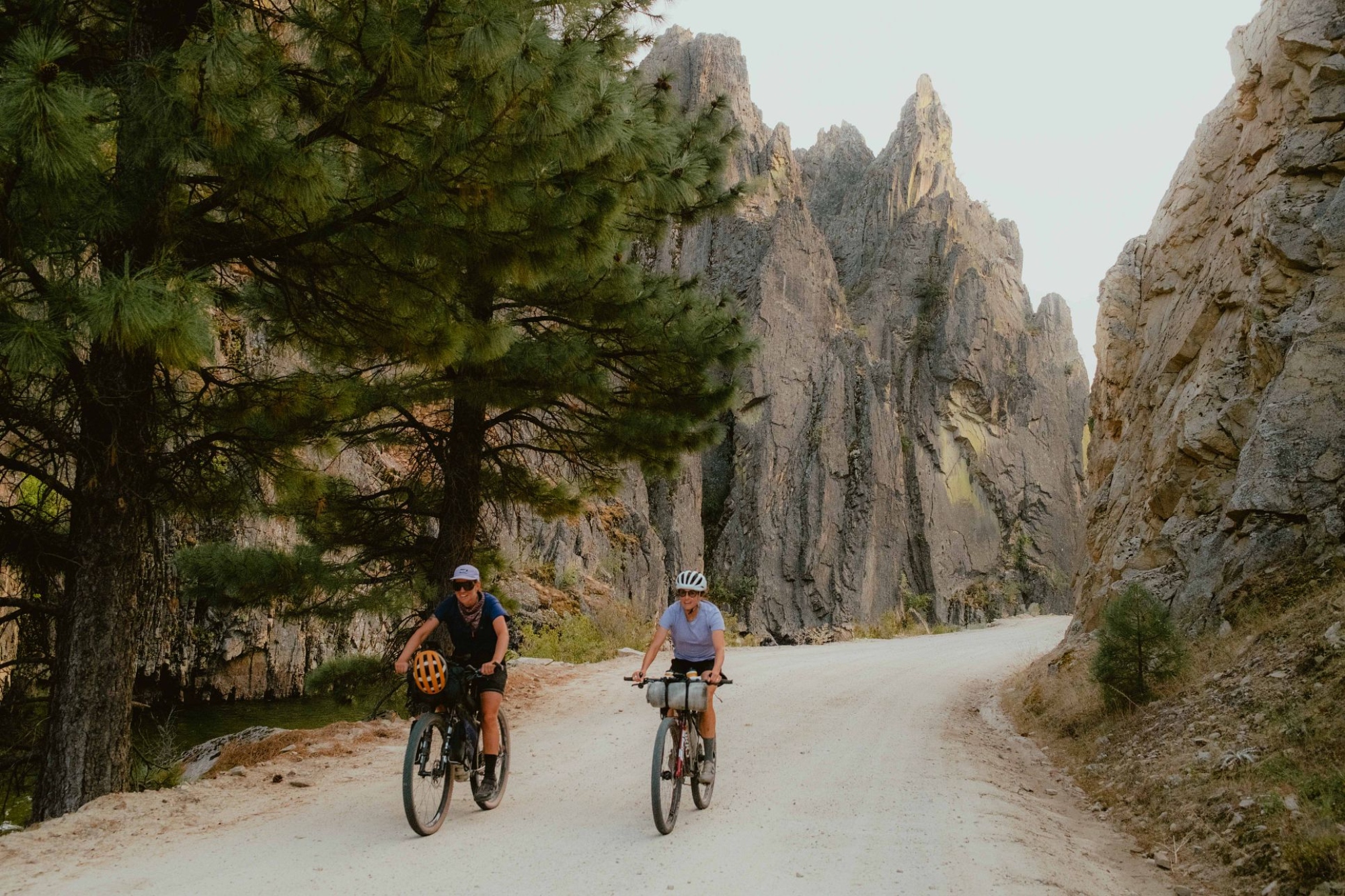 Sarah Swallow and Lael Wilcox riding the Golden Gravel Trail in Idaho