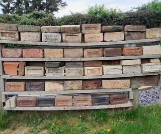 A variety of brick stacked on a shelf