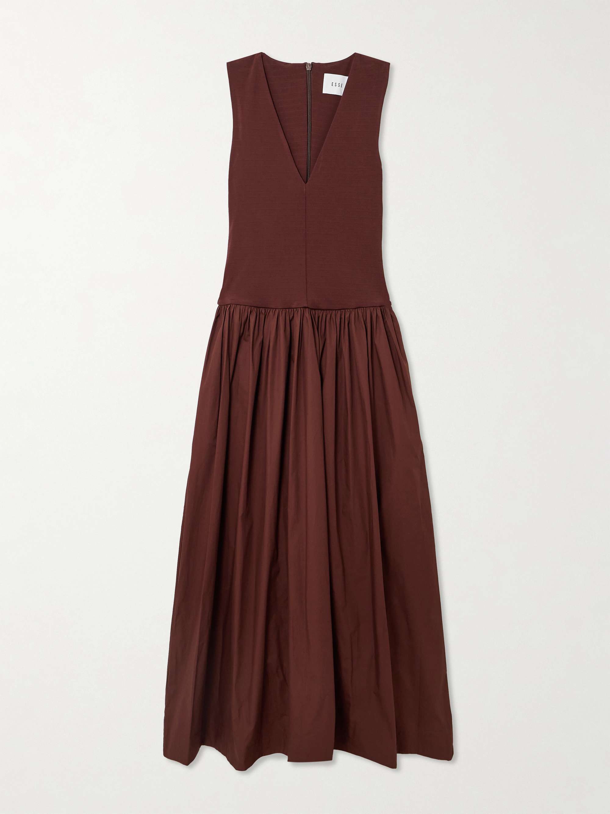 Stretch-Knit and Gathered Organic Cotton-Poplin Maxi Dress