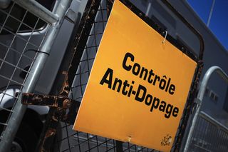 The entrance to the anti-doping vehicle at the Tour de France