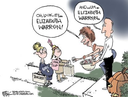 Political Cartoon U.S. Elizabeth Warren Teacher Pregnancy Native American Halloween