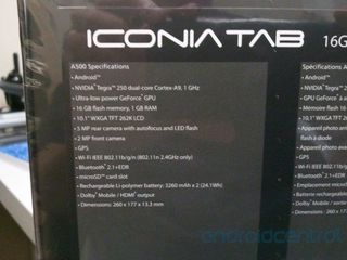 Acer iconia Tab -- rear of the box