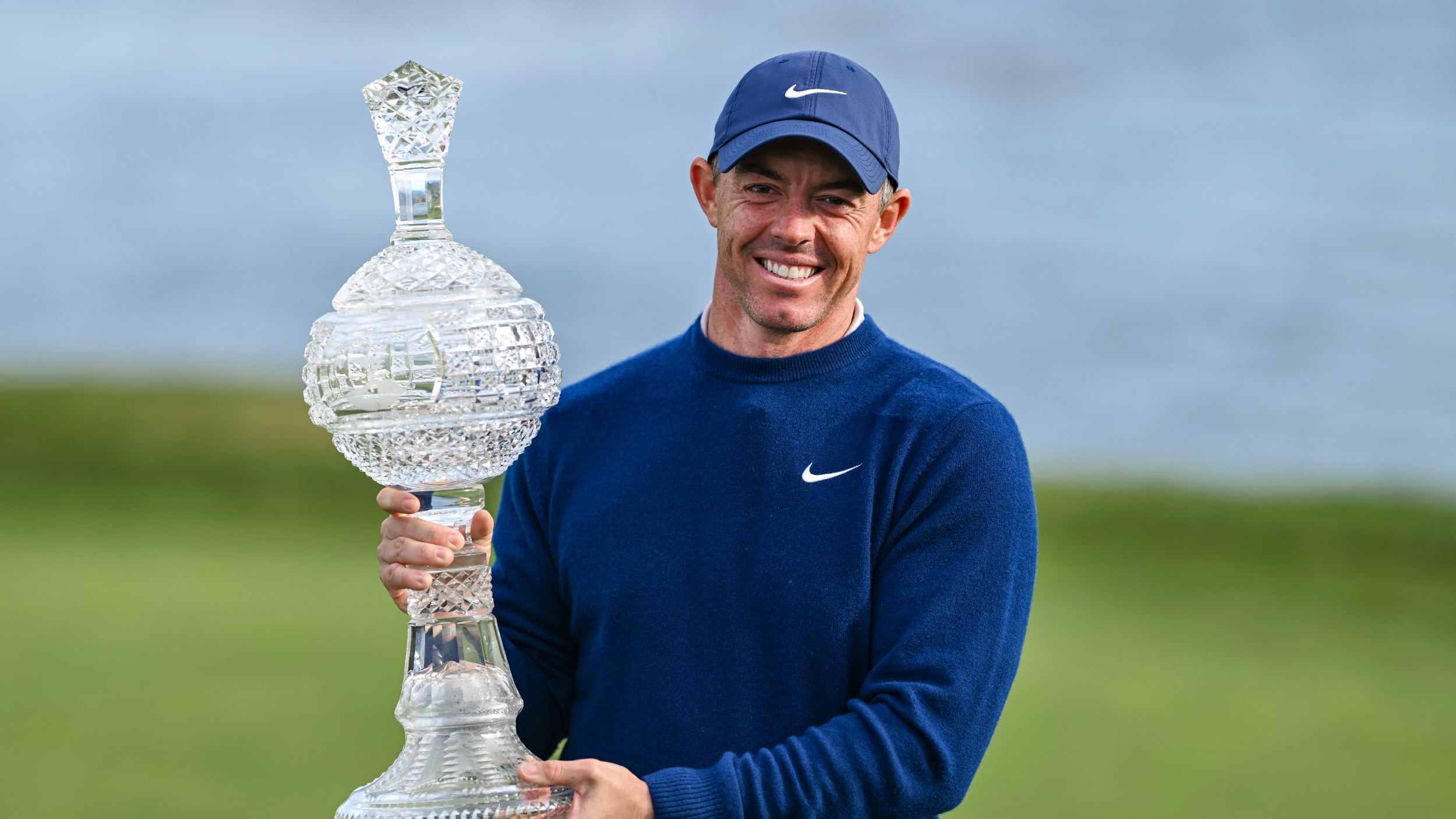 Rory McIlroy with the Pebble Beach Pro-Am trophy