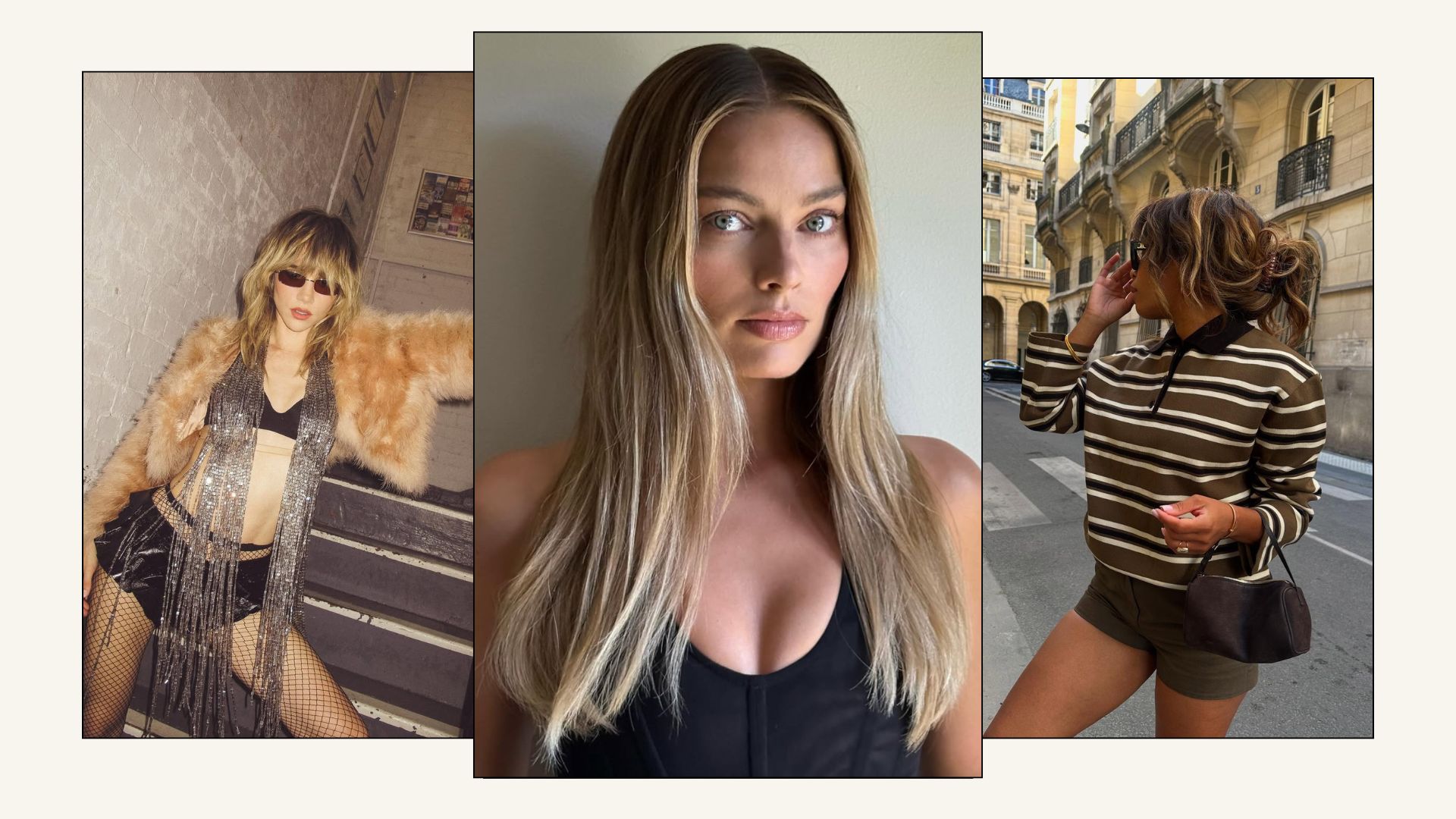 Suki Waterhouse, Margot Robbie and @slipintostyle all wearing boho blonde hair