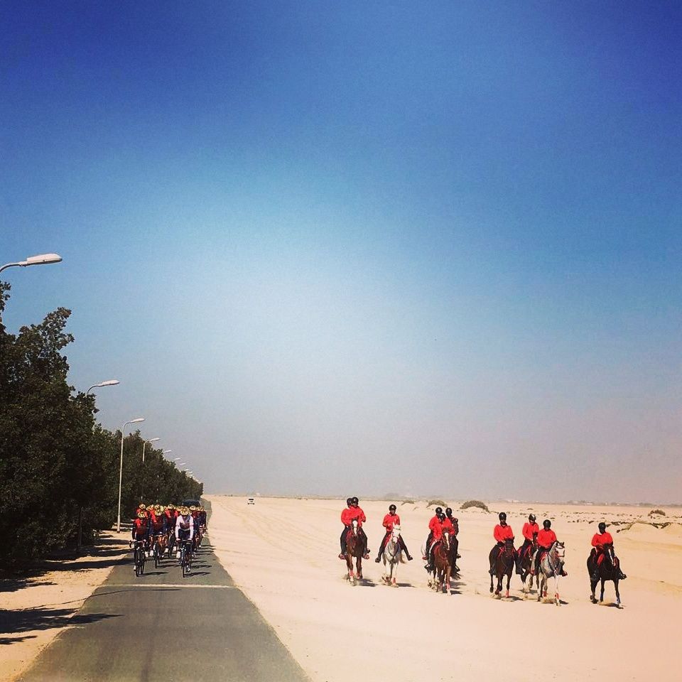 The 2017 Bahrain-Merida team train in the desert