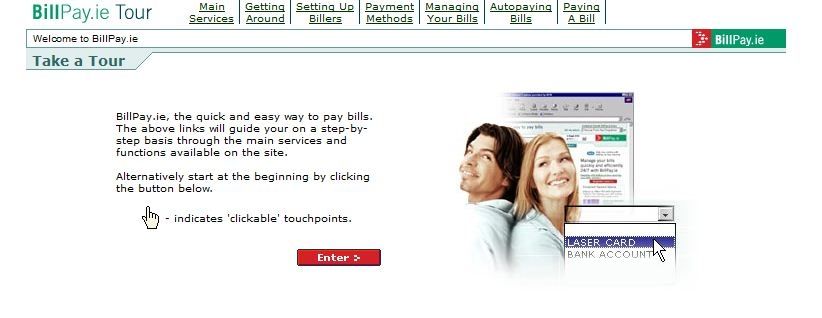 BillPay.ie image: BillPay.ie offers a tour of their website to show customers how to navigate through the site and what the process of setting up the account will be.