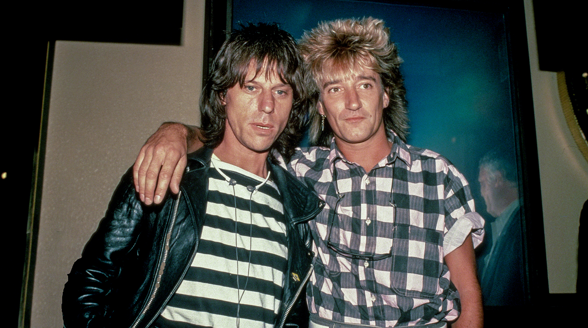 Jeff Beck (left) and Rod Stewart circa 1984 in New York City.