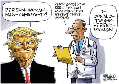 Political Cartoon U.S. Trump cognitive test