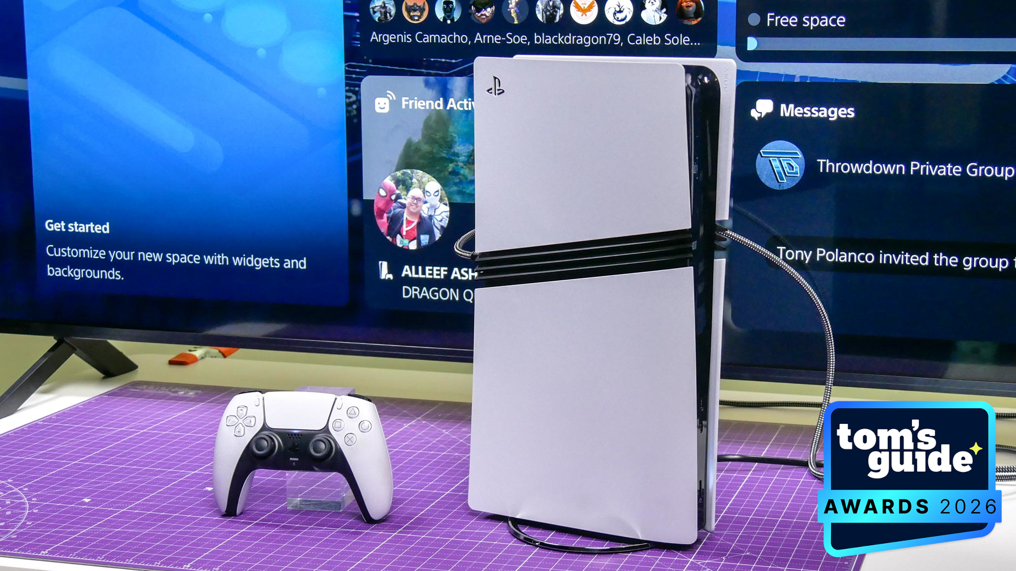 The PS5 Pro console with a TG Awards 2026 badge