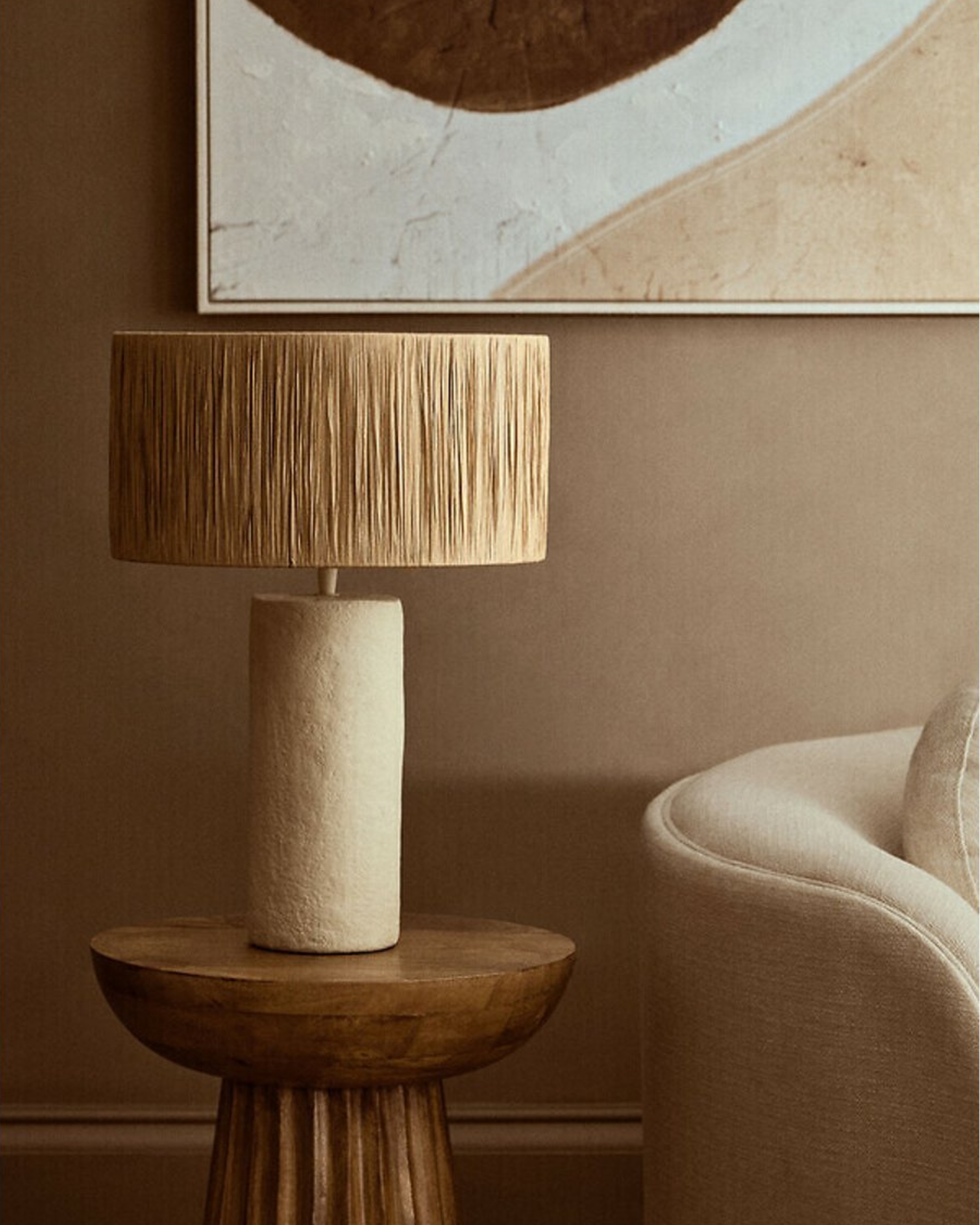 &amp;Eacute;DIT&amp;Eacute;, 51cm Coole Papier Mache Style Table Lamp With Natural Raffia Shade