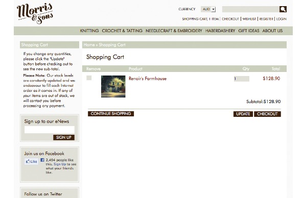 This shopping site violates the principle of similarity: fields are sometimes styled the same as headings, sometimes white