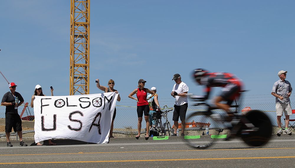 Folsom fans cheer a BMC rider at the 2014 Tour of California.