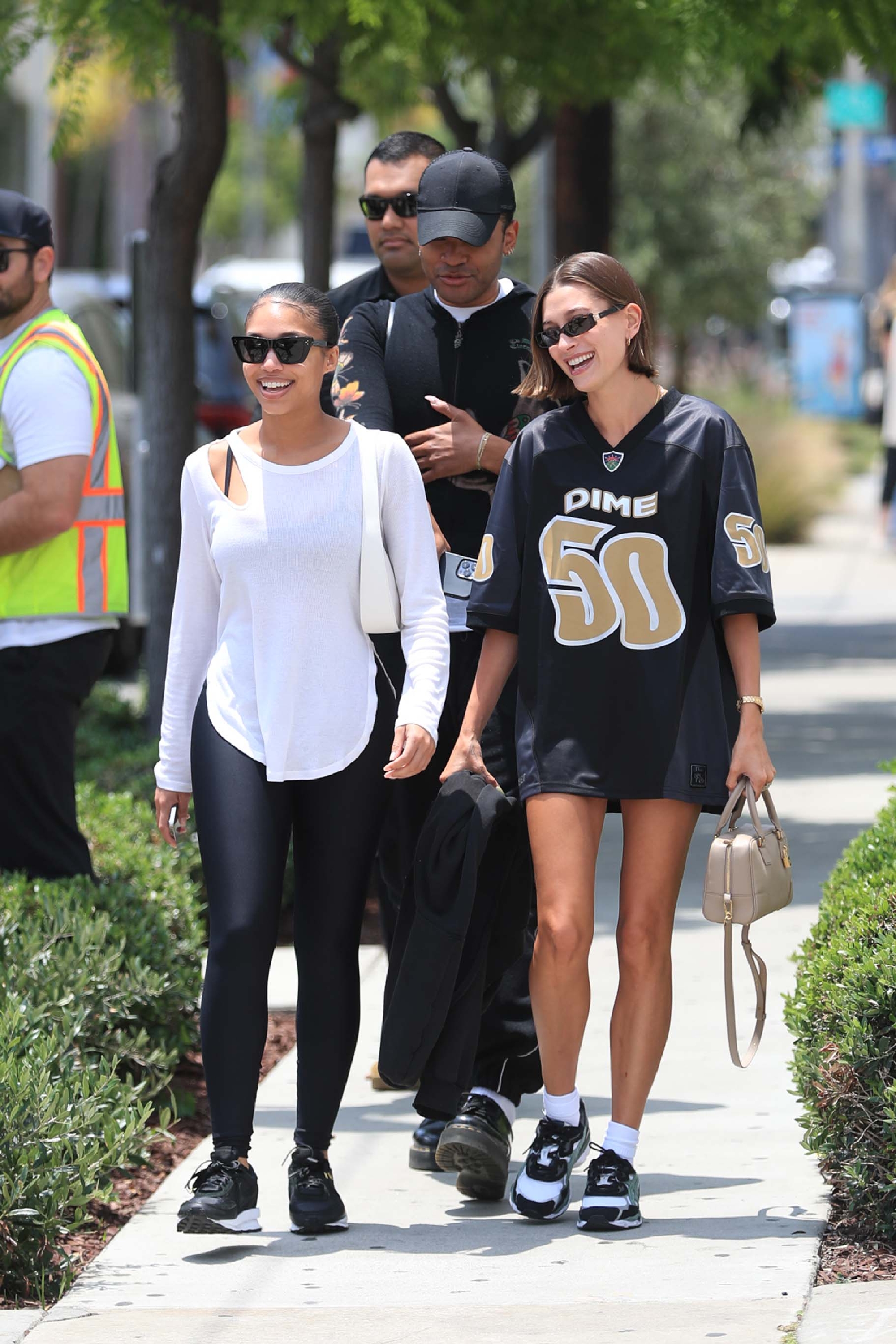 Hailey Bieber pulled off the sports jersey trend in June 2023