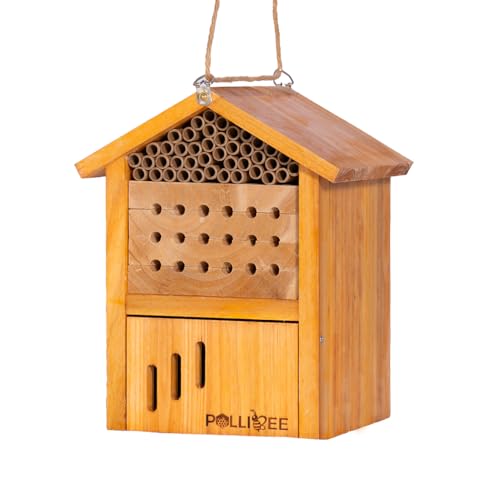 Mason Bee House -Wax Coated Mason House for the Garden, Natural Handmade Wooden Waterproof Mason Home, Attracts Peaceful Bee Pollinators,native Mason Bee Habitat
