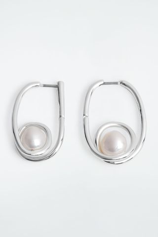 Coiled Freshwater Pearl Hoop Earrings