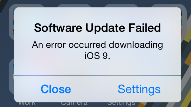 iOS 9 failed update error message fix news