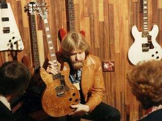 Travis Bean at NAMM in 1977. The picture was taken by Rick 'Obe' Oblinger, former Travis Bean employee (neck technician) who passed away in 2008