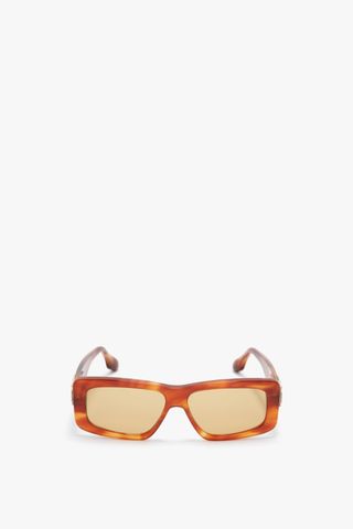 Chain Detail Rectangular Frame Sunglasses in Striped Blonde Havana