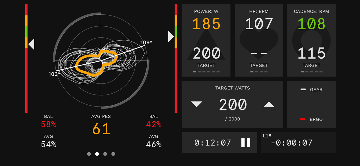 A screen grab from the Wattbike app showing pedalling dynamics