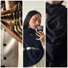 collage of Alexis Badiyi wearing scarves