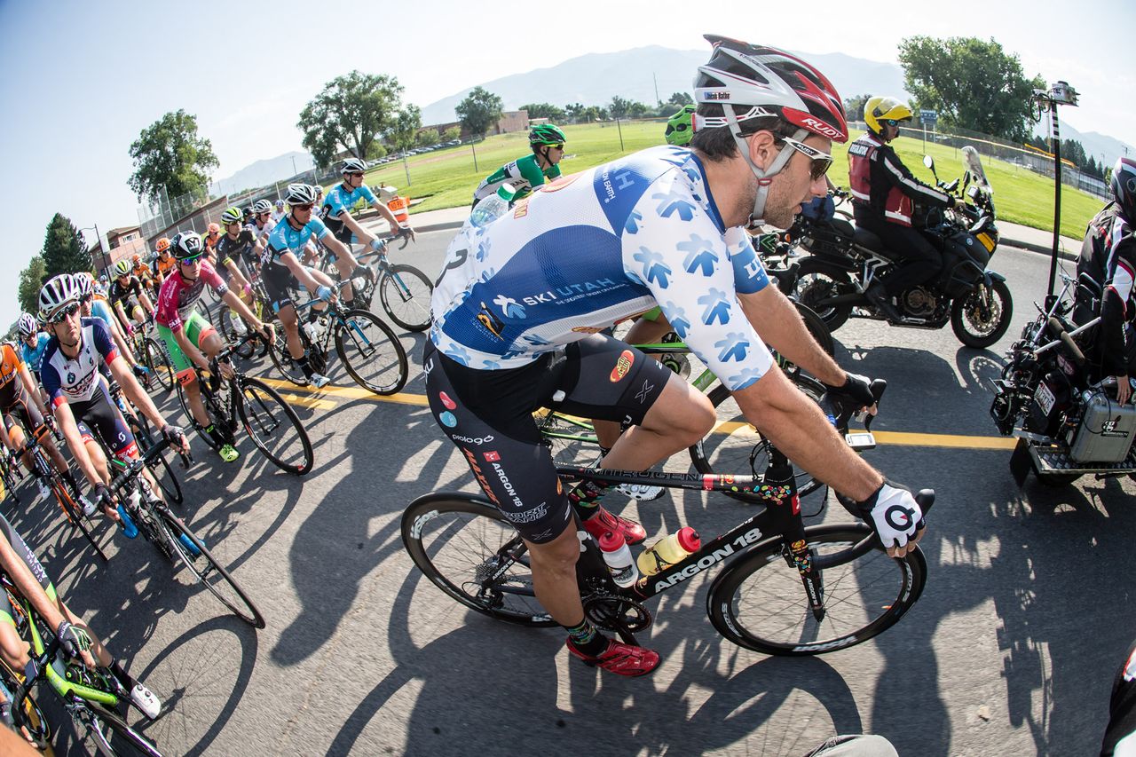 Jacob Rathe in the mountains jersey at the Tour of Utah