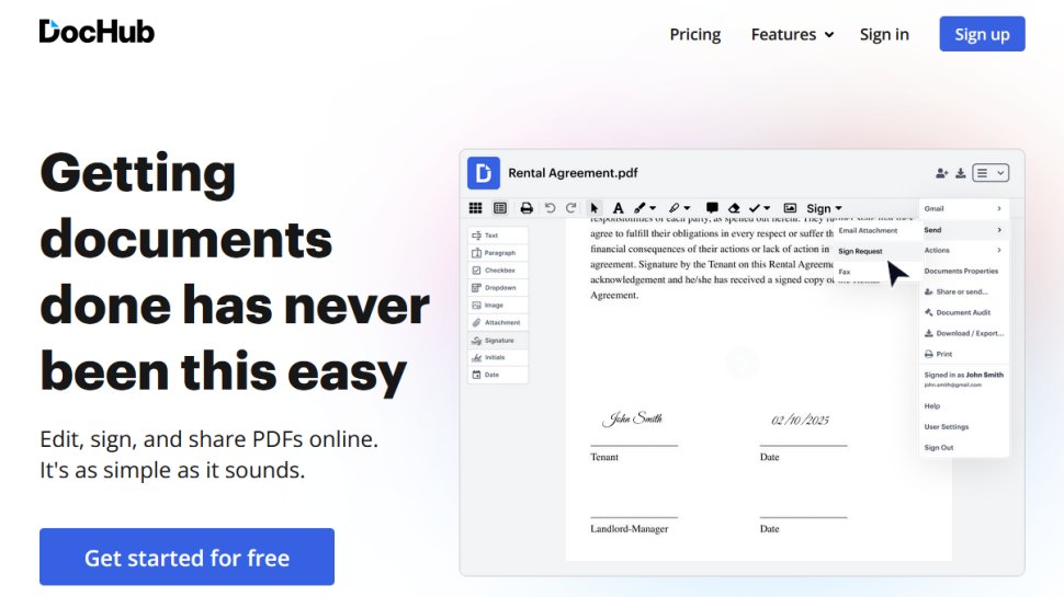 DocHub website screenshot (June 2025).