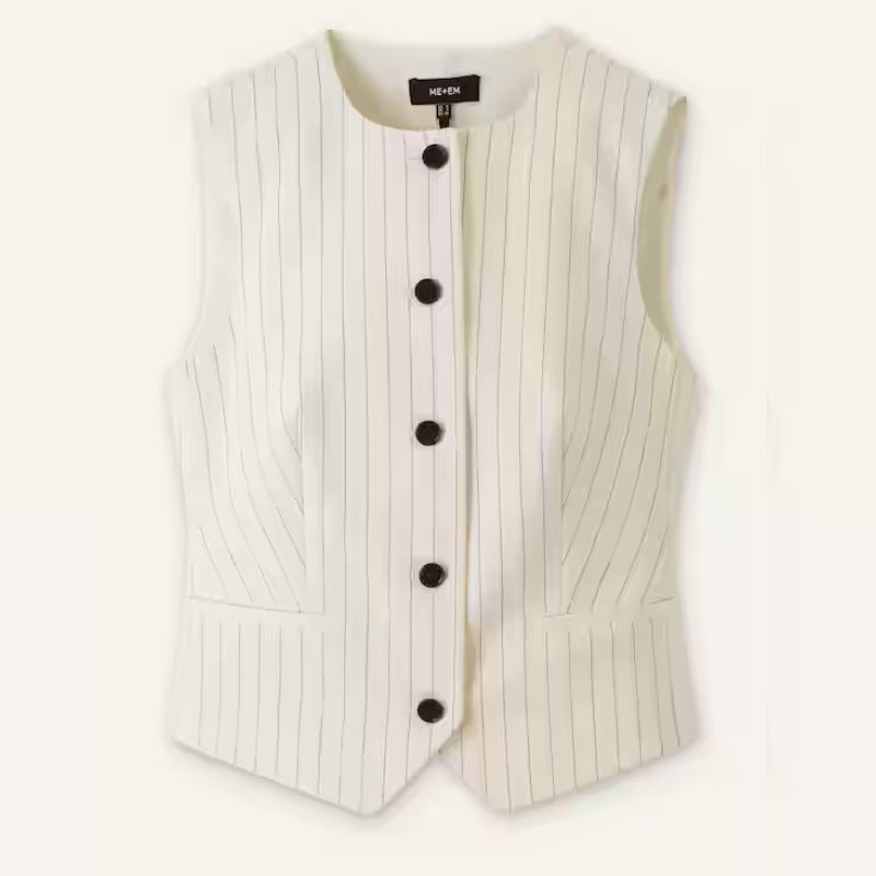 Me+Em waistcoat in cream with black pinstripe