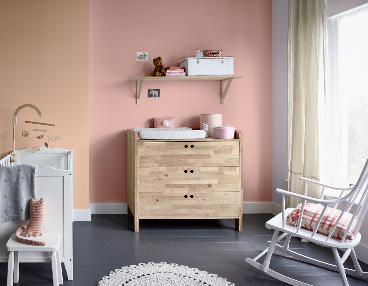 Best changing tables: Jungle Ginger 3 matt emulsion (left), Pink Nevada 5 matt emulsion, £27.56 for 2.5 litres, both Dulux