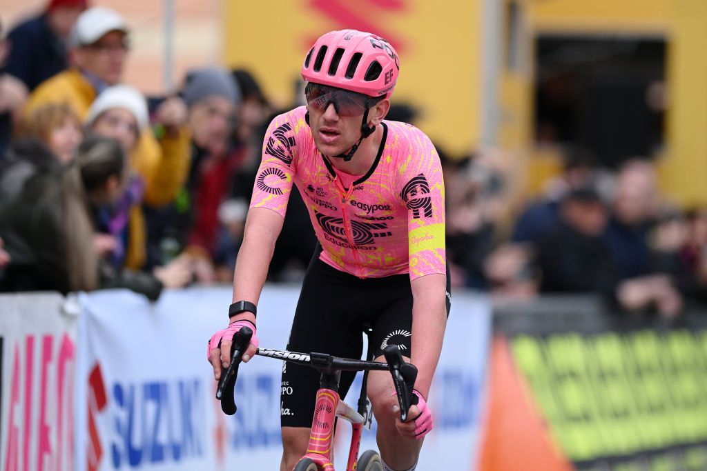 LAIGUEGLIA ITALY FEBRUARY 28 Darren Rafferty of Ireland and Team Ef Education Easypost crosses the finish line during the 61st Trofeo Laigueglia 2024 a 202km one day race from Laiguegli to Laigueglia on February 28 2024 in Laigueglia Italy Photo by Dario BelingheriGetty Images