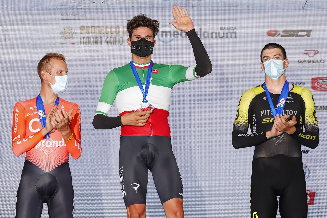 National Championship Italy 2020 - Men Time Trial - Bassano del Grappa - Cittadella 38,8 km - 21/08/2020 - Alessandro De Marchi (ITA - CCC Team) - Filippo Ganna (ITA - Team Ineos) - Edoardo Affini (ITA - Mitchelton - Scott) - photo Luca Bettini/BettiniPhoto&Acirc;&copy;2020