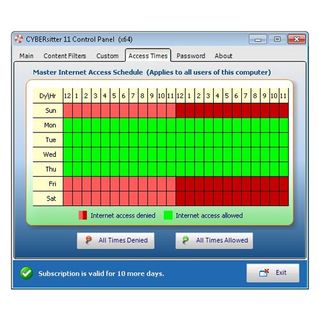 Cybersitter image: Time limit features let you set internet access schedules for all users.