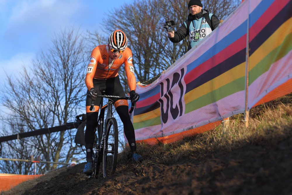 Mathieu van der Poel (Netherlands) takes on the course at the World Championships