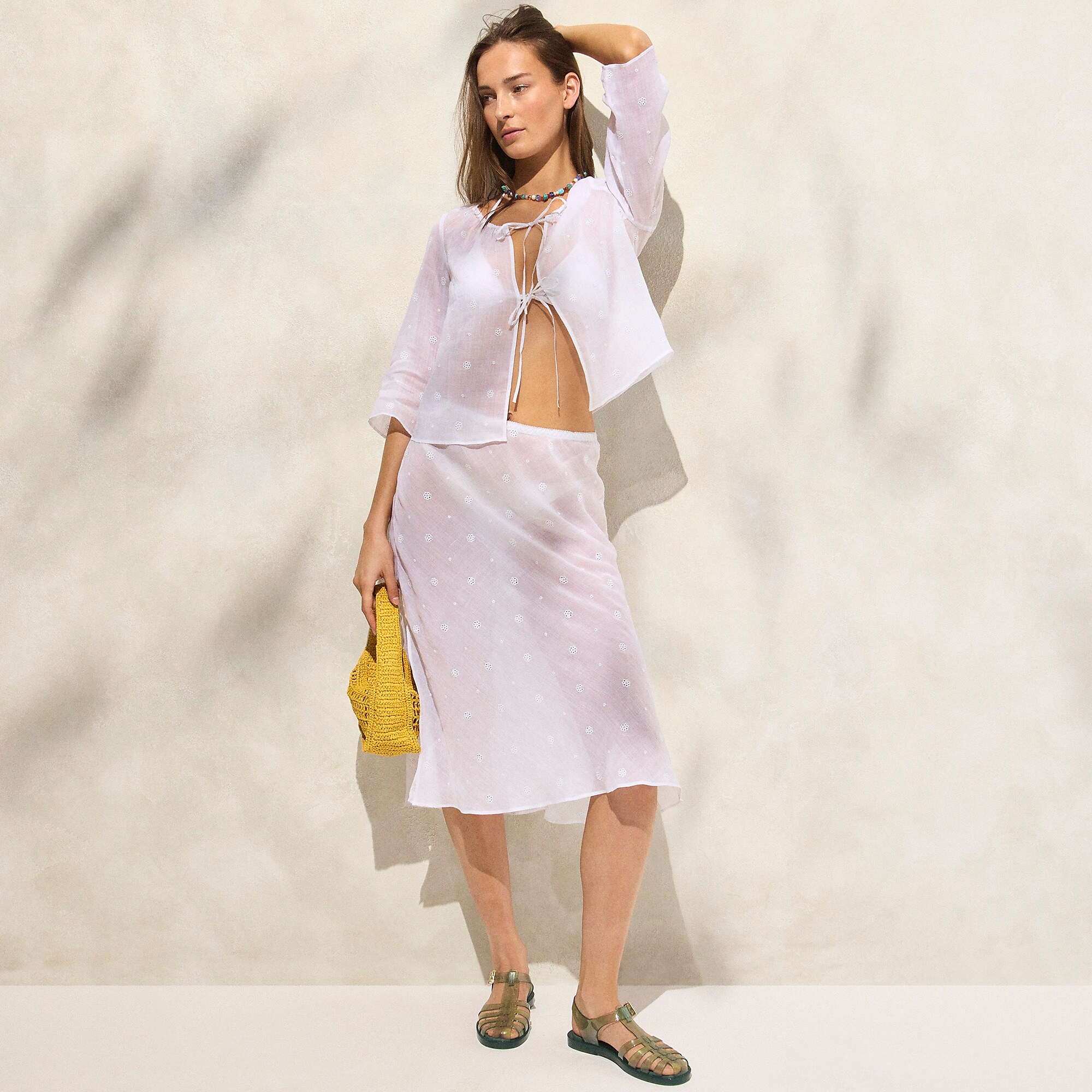 J.Crew, Tie-front eyelet top in ramie