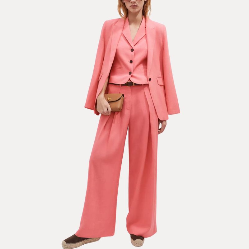 three piece suit on model 