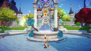 Lumiere outside the Dream Castle in Disney Dreamlight Valley