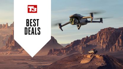 Best cheap DJI drone deals: DJI Mavic 3 Pro drone in action with deal overlay