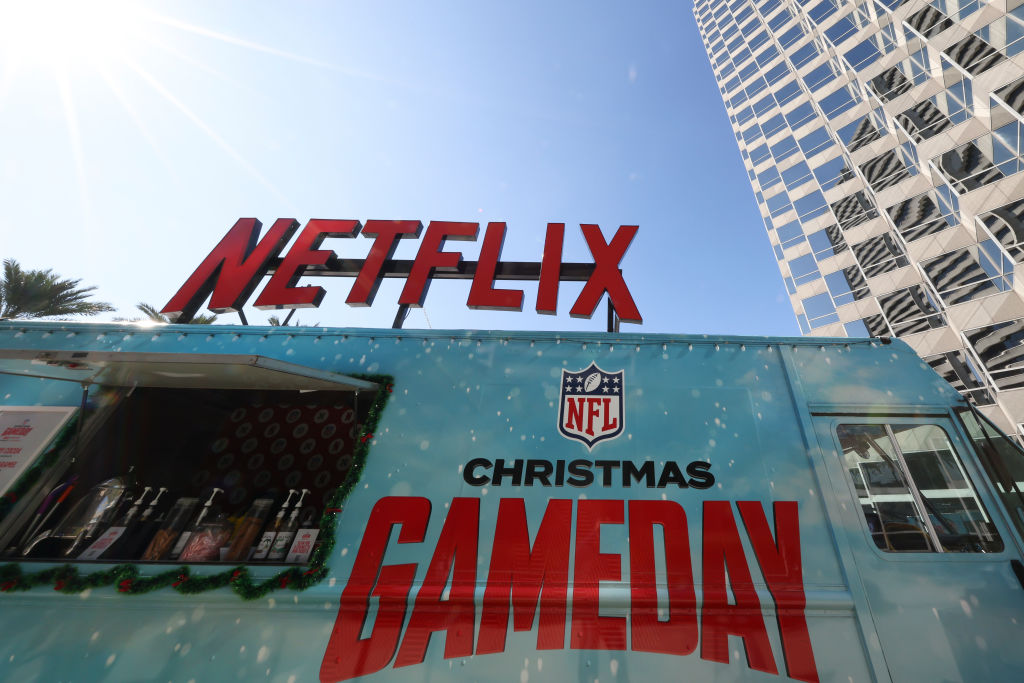 NEW ORLEANS, LOUISIANA -  DECEMBER 01: NFL Christmas Gameday signage advertising the NFL's two Christmas Day marquee games streaming live on Netflix on December 01, 2024 in New Orleans, Louisiana. (Photo by Aaron M. Sprecher/Getty Images)