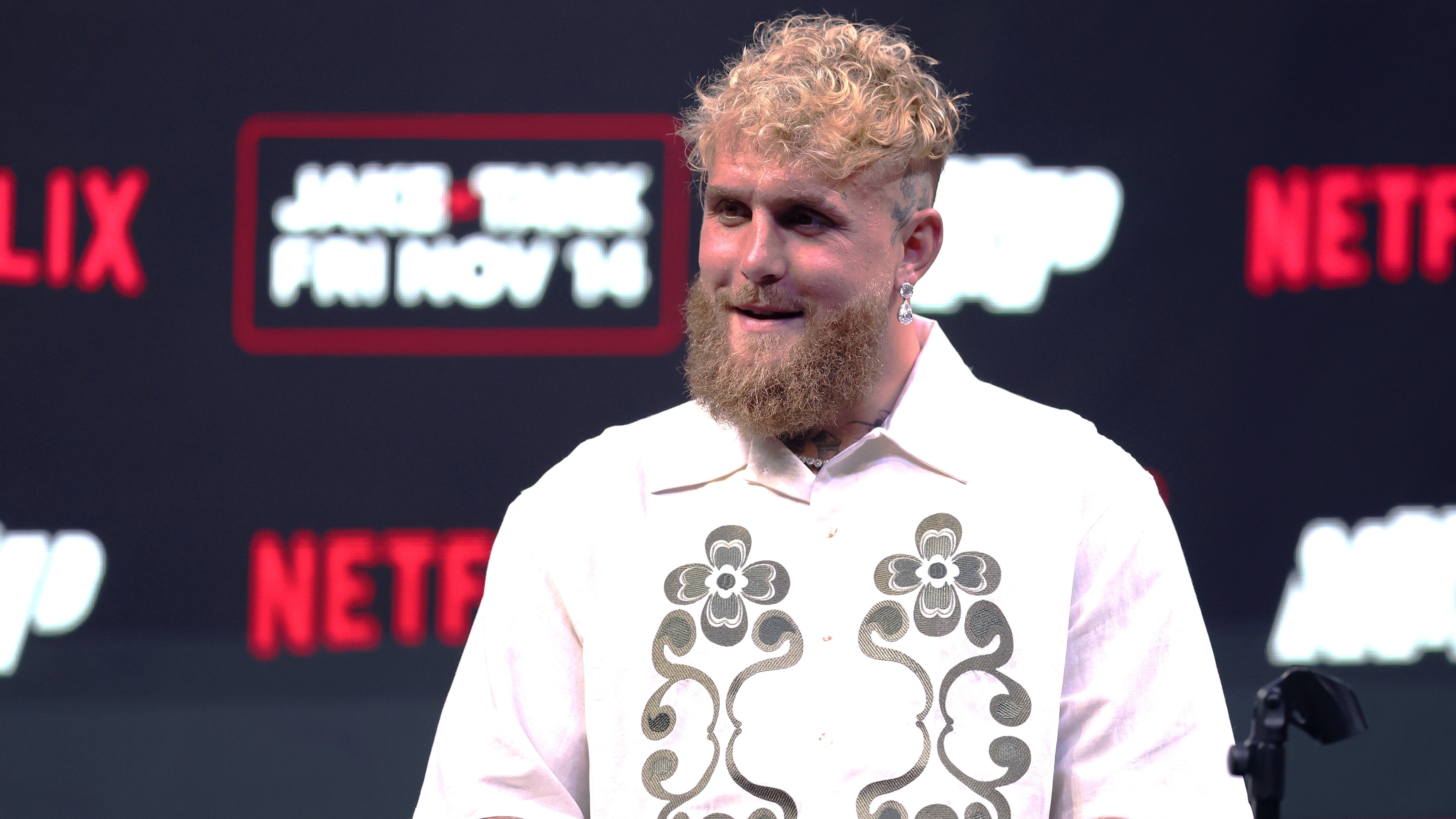 MIAMI, FLORIDA - SEPTEMBER 23: Jake Paul looks on during a press conference at Kaseya Center on September 23, 2025 in Miami, Florida. (Photo by Megan Briggs/Getty Images for Netflix)