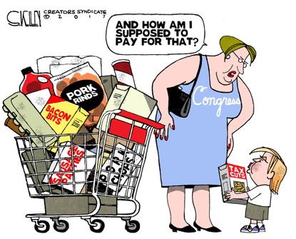 Political cartoon U.S. budget tax cuts Congress